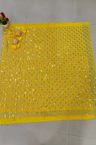 Yellow Faux Georgette Sequin Lehenga Choli