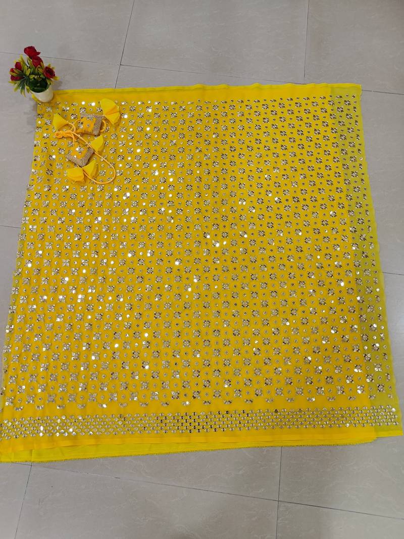 Yellow Faux Georgette Sequin Lehenga Choli