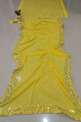 Yellow Faux Georgette Sequin Lehenga Choli