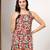 Women maroon tropical leaf printed square neck short kurti with back dori tie-up