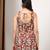 Women maroon tropical leaf printed square neck short kurti with back dori tie-up