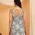 Women grey floral printed square neck short kurti with back dori tie-up