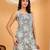 Women grey floral printed square neck short kurti with back dori tie-up