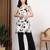 Women white botanical printed square neck short kurti with back dori tie-up