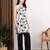 Women white botanical printed square neck short kurti with back dori tie-up