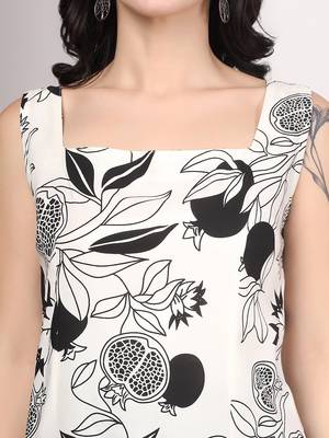 Women white botanical printed square neck short kurti with back dori tie-up 4