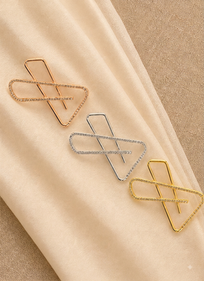 Large Modern Geometric Crystal Saree Brooch Pin Set of 3 – Gold, Silver & Rose Gold 1