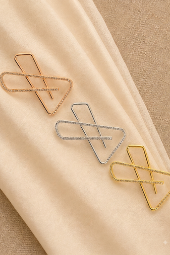 Large Modern Geometric Crystal Saree Brooch Pin Set of 3     Gold, Silver & Rose Gold