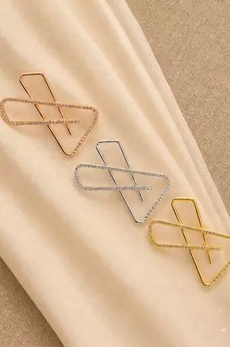 Large Modern Geometric Crystal Saree Brooch Pin Set of 3 – Gold, Silver & Rose Gold