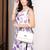 Women white abstract printed square neck short kurti with back dori tie-up