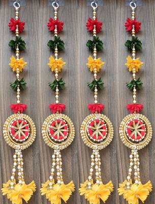 handmade fabric gajra bead hanging for home festival decoration pack of 4 1