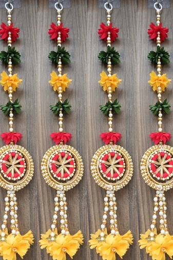 handmade fabric gajra bead hanging for home festival decoration pack of 4