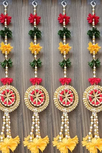 handmade fabric gajra bead hanging for home festival decoration pack of 4