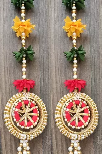 handmade fabric gajra bead hanging for home festival decoration pack of 4