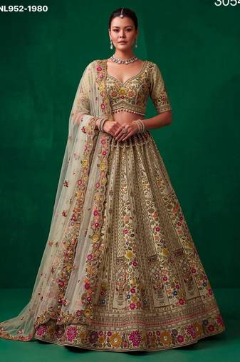 off white silk blend embroidered festive lehenga choli
