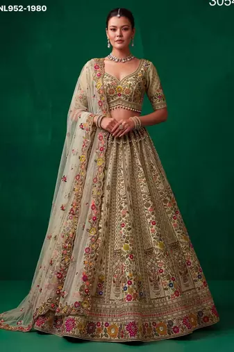 off white silk blend embroidered festive lehenga choli