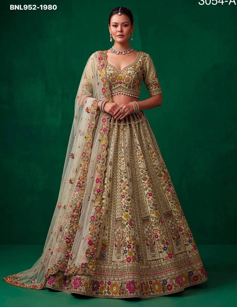 off white silk blend embroidered festive lehenga choli