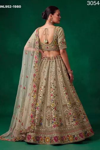 off white silk blend embroidered festive lehenga choli