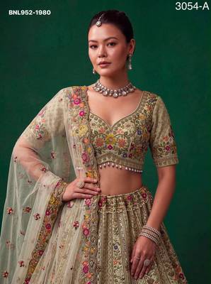 off white silk blend embroidered festive lehenga choli 4