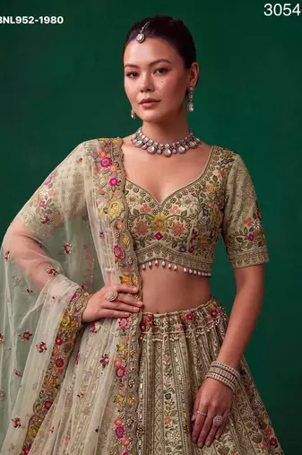 off white silk blend embroidered festive lehenga choli