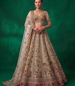 beige silk blend embroidered festive lehenga choli