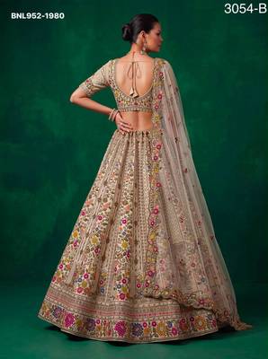 beige silk blend embroidered festive lehenga choli 3
