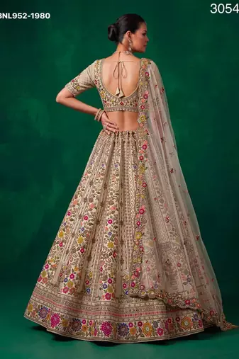 beige silk blend embroidered festive lehenga choli