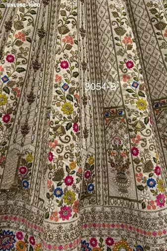 beige silk blend embroidered festive lehenga choli
