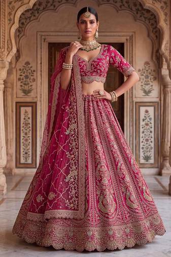 rose silk blend embroidered bridal lehenga choli
