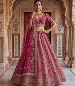 rose silk blend embroidered bridal lehenga choli