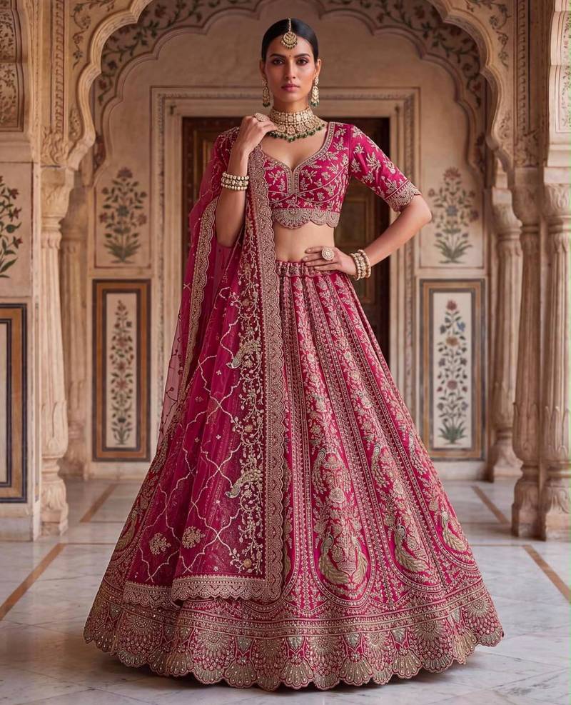 rose silk blend embroidered bridal lehenga choli