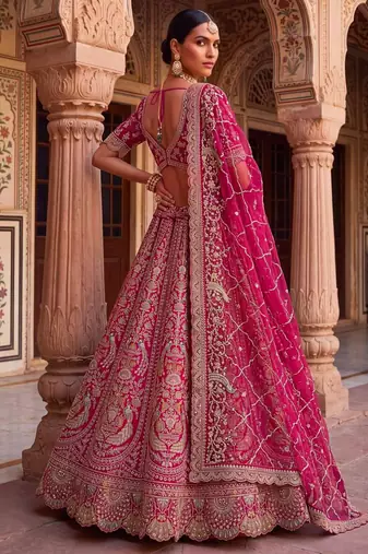 rose silk blend embroidered bridal lehenga choli