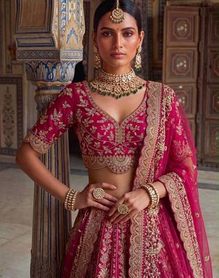 rose silk blend embroidered bridal lehenga choli 4