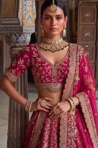 rose silk blend embroidered bridal lehenga choli