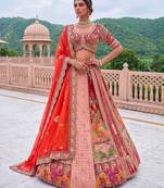 orange silk blend embroidered bridal lehenga choli