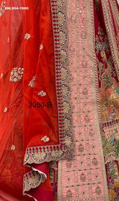 orange silk blend embroidered bridal lehenga choli 4