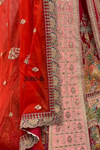 orange silk blend embroidered bridal lehenga choli
