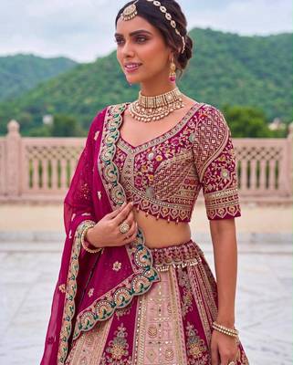 pink silk blend embroidered bridal lehenga choli 2
