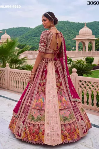 pink silk blend embroidered bridal lehenga choli