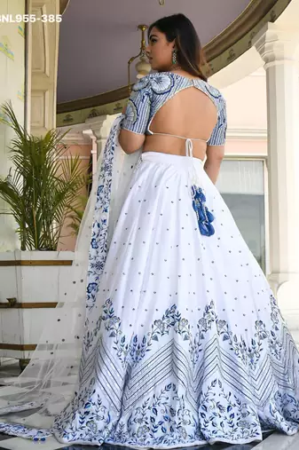 white satin embroidered wedding lehenga choli