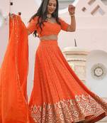 orange georgette embroidered wedding lehenga choli