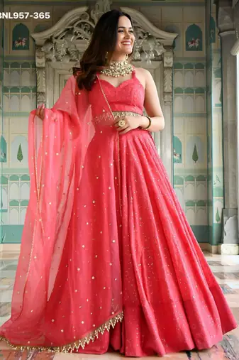 coral georgette embroidered wedding lehenga choli
