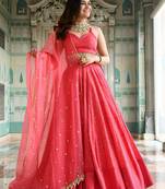 coral georgette embroidered wedding lehenga choli