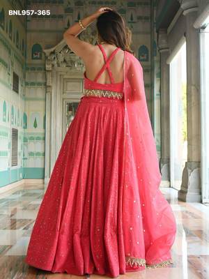 coral georgette embroidered wedding lehenga choli 4