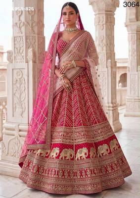 pink silk blend embroidered bridal lehenga choli 1