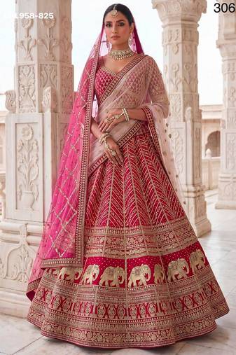 pink silk blend embroidered bridal lehenga choli