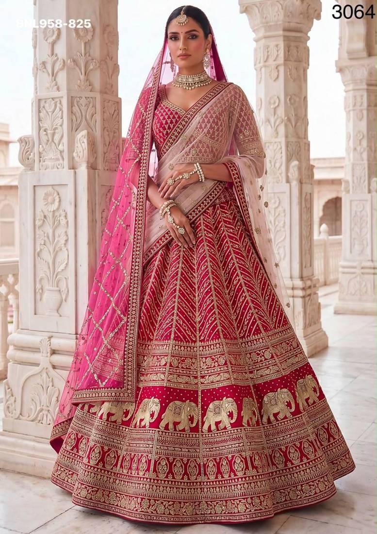 pink silk blend embroidered bridal lehenga choli