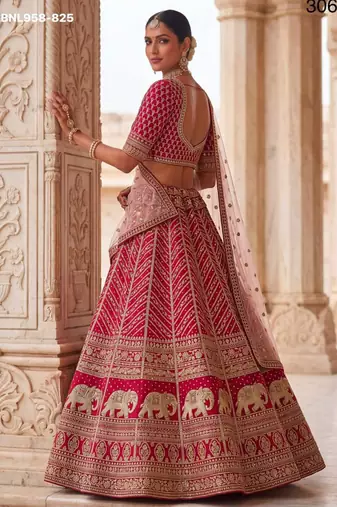 pink silk blend embroidered bridal lehenga choli