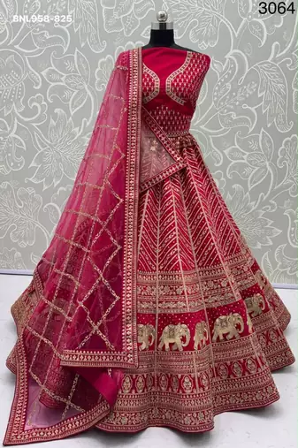 pink silk blend embroidered bridal lehenga choli