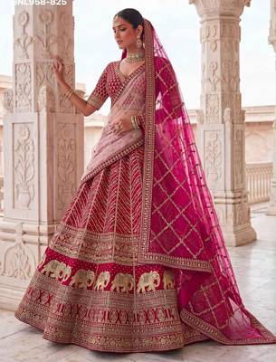 pink silk blend embroidered bridal lehenga choli 4
